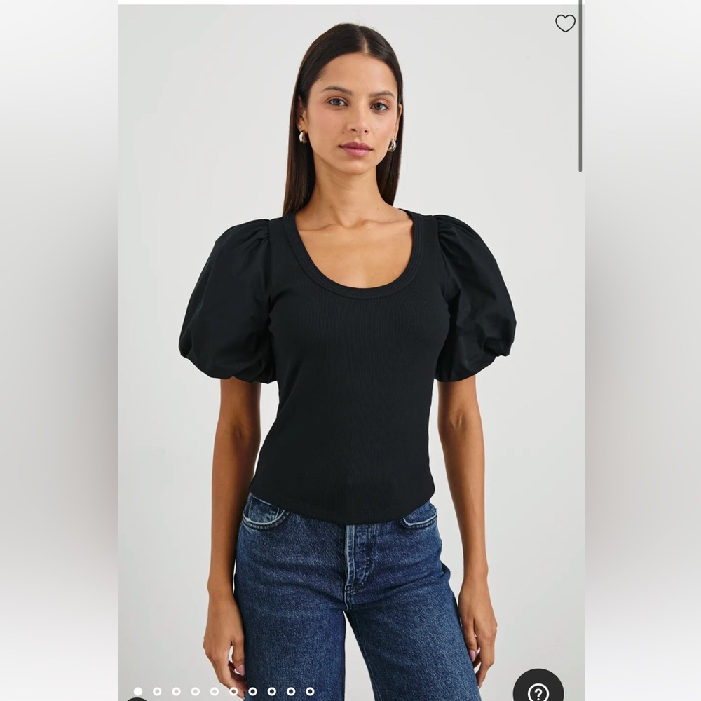 NWT Rails Hallie Puff Sleeve Ribbed Top in Black